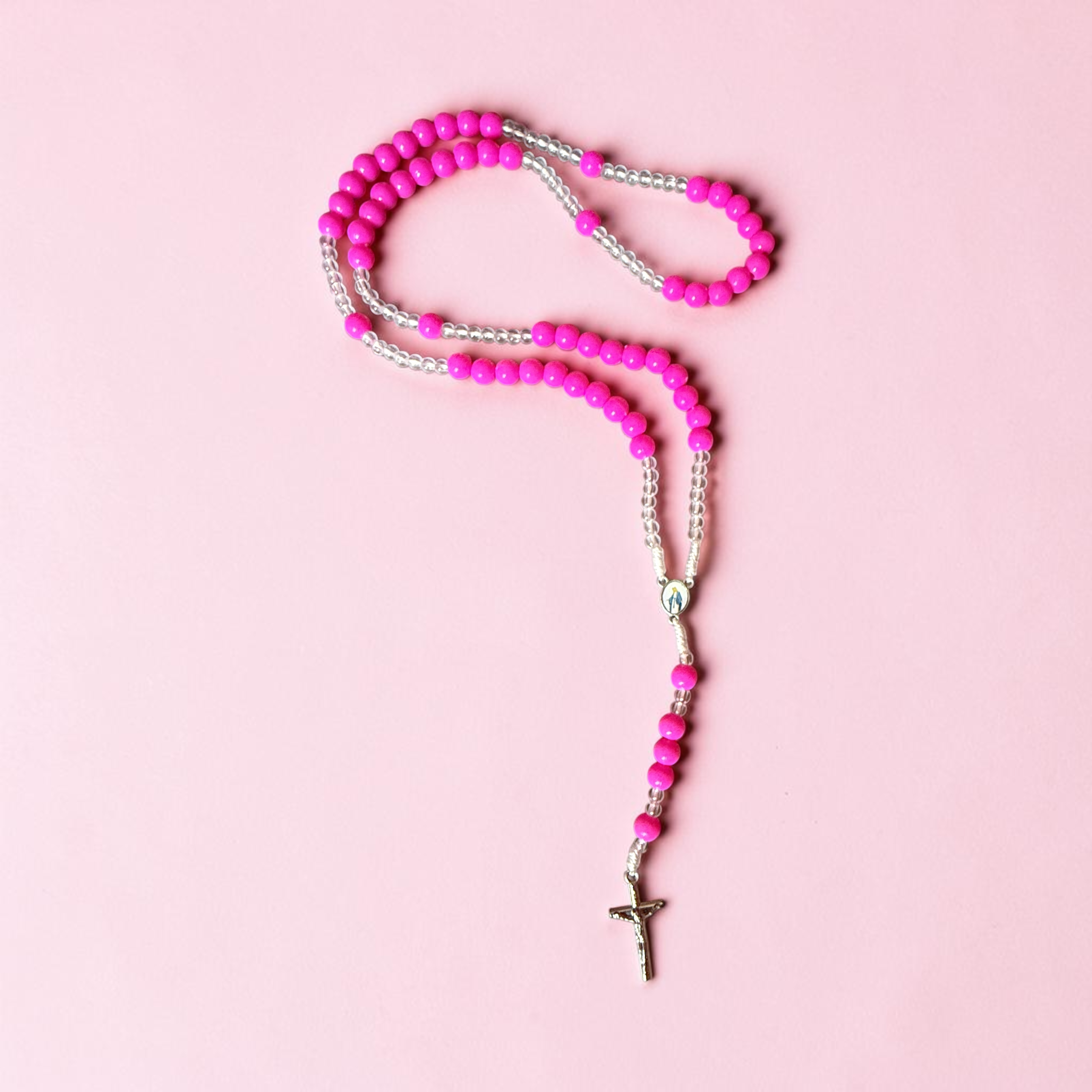 White Cord Beaded Rosary